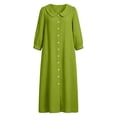 thumbnail image 7 of Omexry Beach Dresses for Women Women Casual 3/4 Sleeve Solid Turndown CollarButtons Hem Slitted Long Dresses, 7 of 7