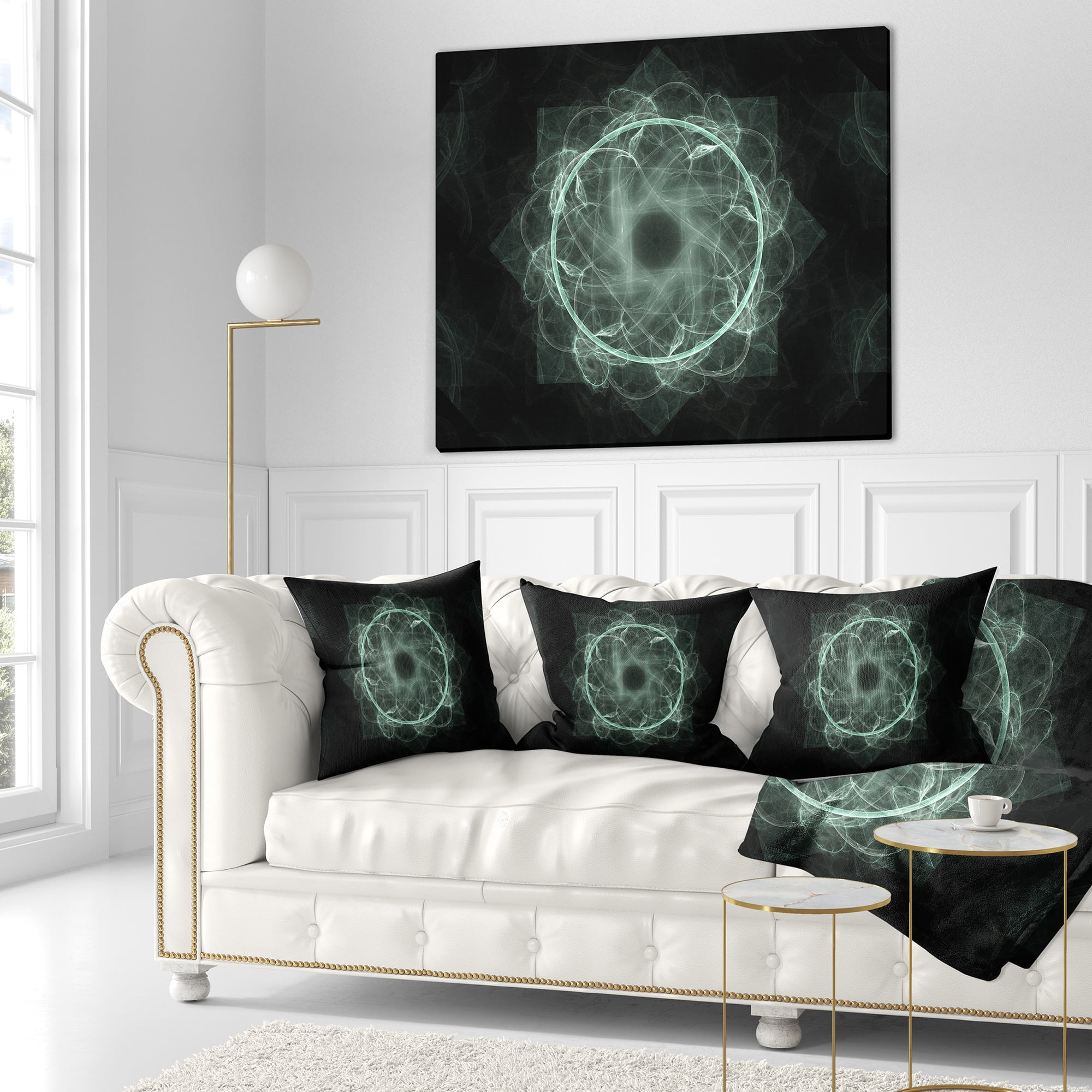 Designart Shiny Light Blue Radial Fractal Flower Art - Floral Throw Pillow - 16x16