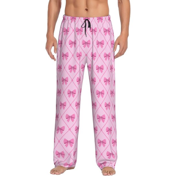 Balery Pink bows Pantalones de pijama para hombre, pijama ultraligero, pantalón de descanso-Small