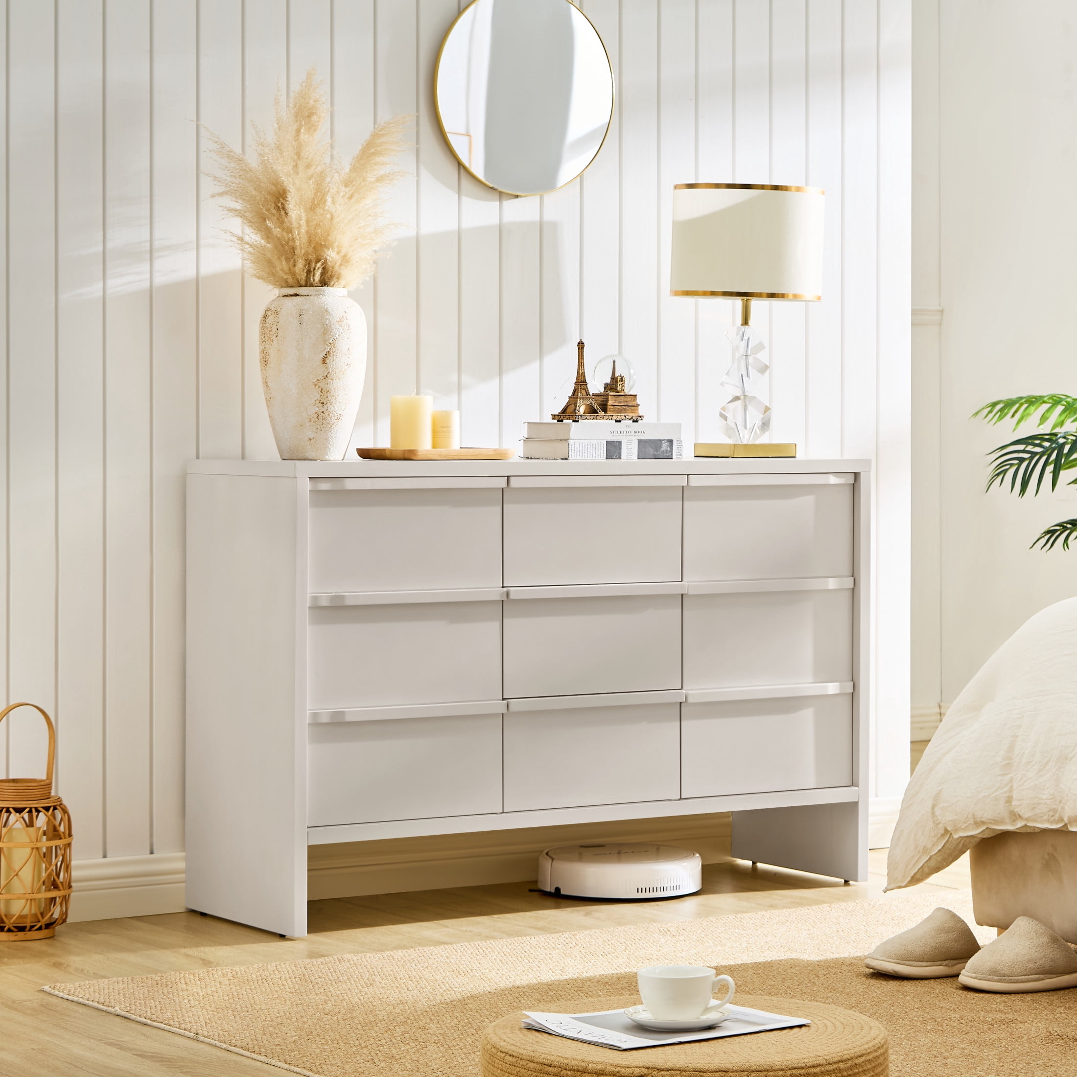 GDF Studio 47.3-Inch Sideboard Buffet Cabinet with 2 Doors, Drawers & Adjustable Shelves, White