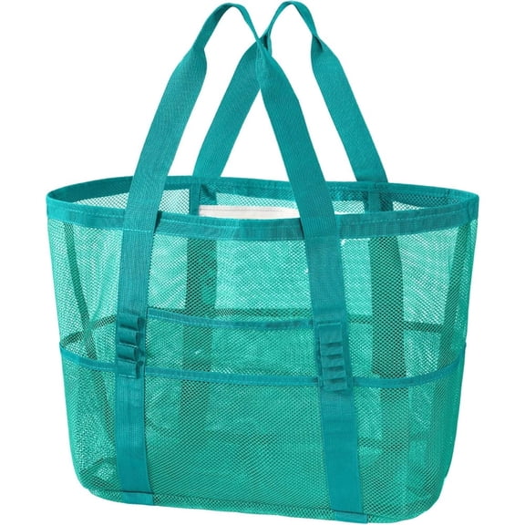 Ruizzi Multi-Pocket Mesh Beach Tote Bag, Large Capacity Breathable Mesh Organizer Bag for Beach, Travel & Bathroom