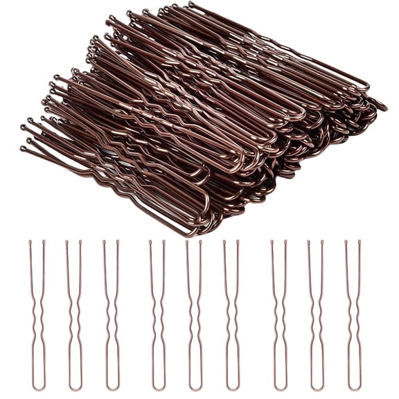 100 Pcs U Shaped Hair Pins for Women, 2.4 Inch Brown Non-slip Bobby Pins, Durable Metal Hair Styling Clips with Ball Tips & Case
