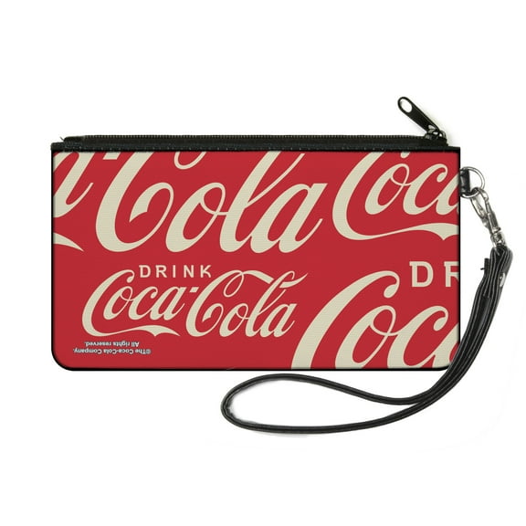 Coca-Cola Wallet, Zip Pouch, Drink Coca Cola Close Up Red White, Canvas