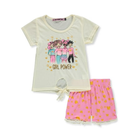 

Love From The Heart Girls 2-Piece Girl Power Shorts Set Outfit - cream/multi 4t (Toddler)