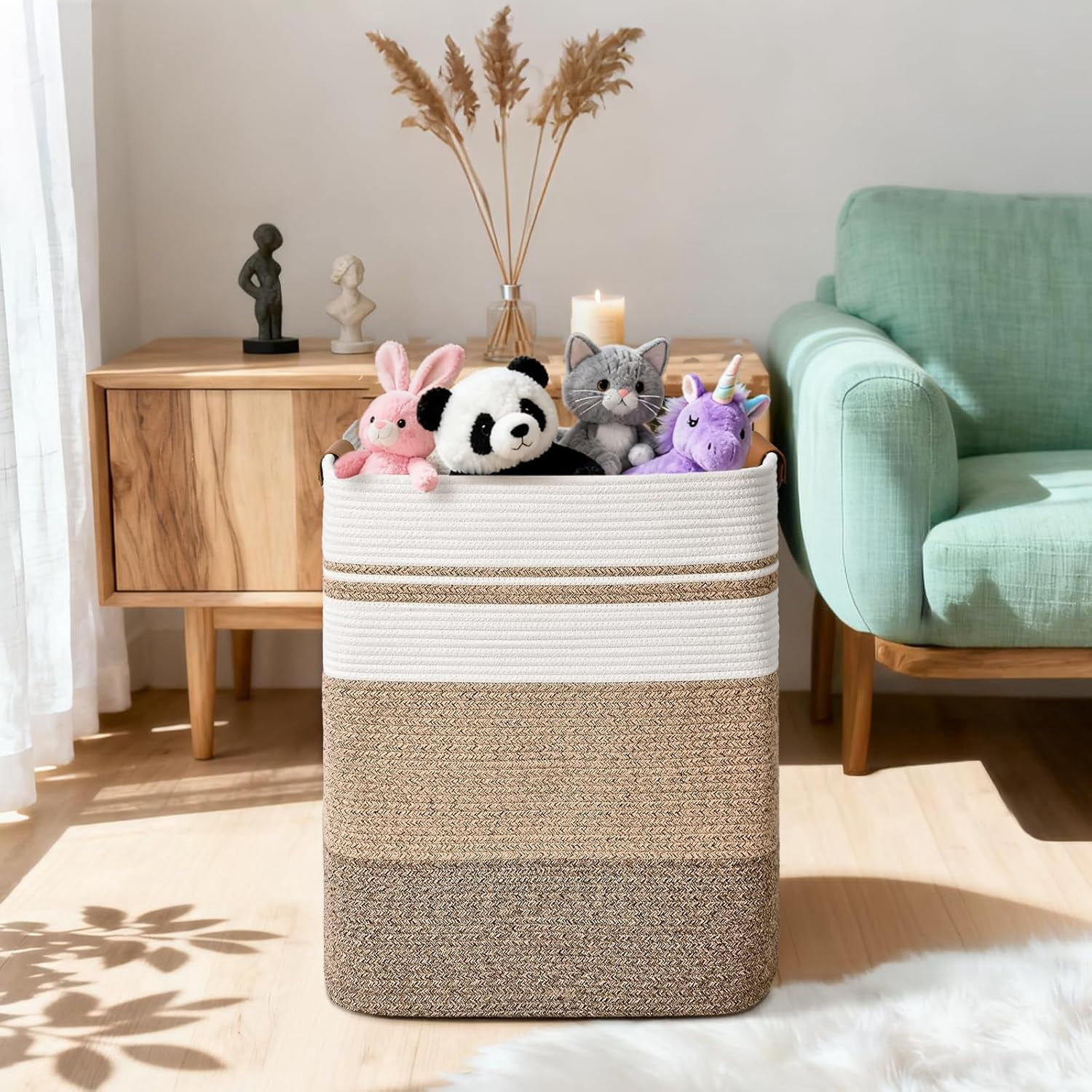 Natubeau 95L Tall Woven Rope Laundry Basket, Sturdy Decorative Storage Bin
