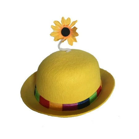 Daisy Knit Hat - French Clown Bowler Derby Hat with Daisy (Yellow)