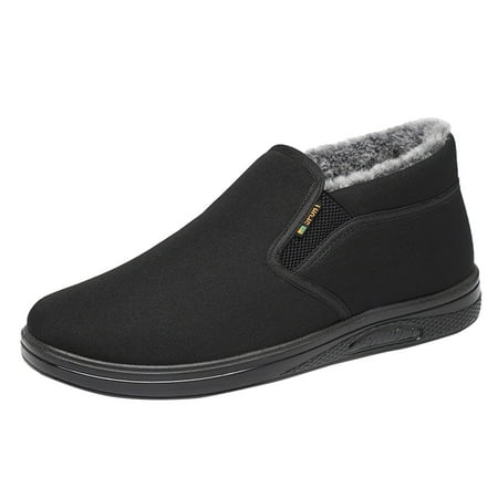 

EUHDSSDE Men Snow Boots Autumn And Winter able Solid Black Warm Plush Comfortable Flat Bottom