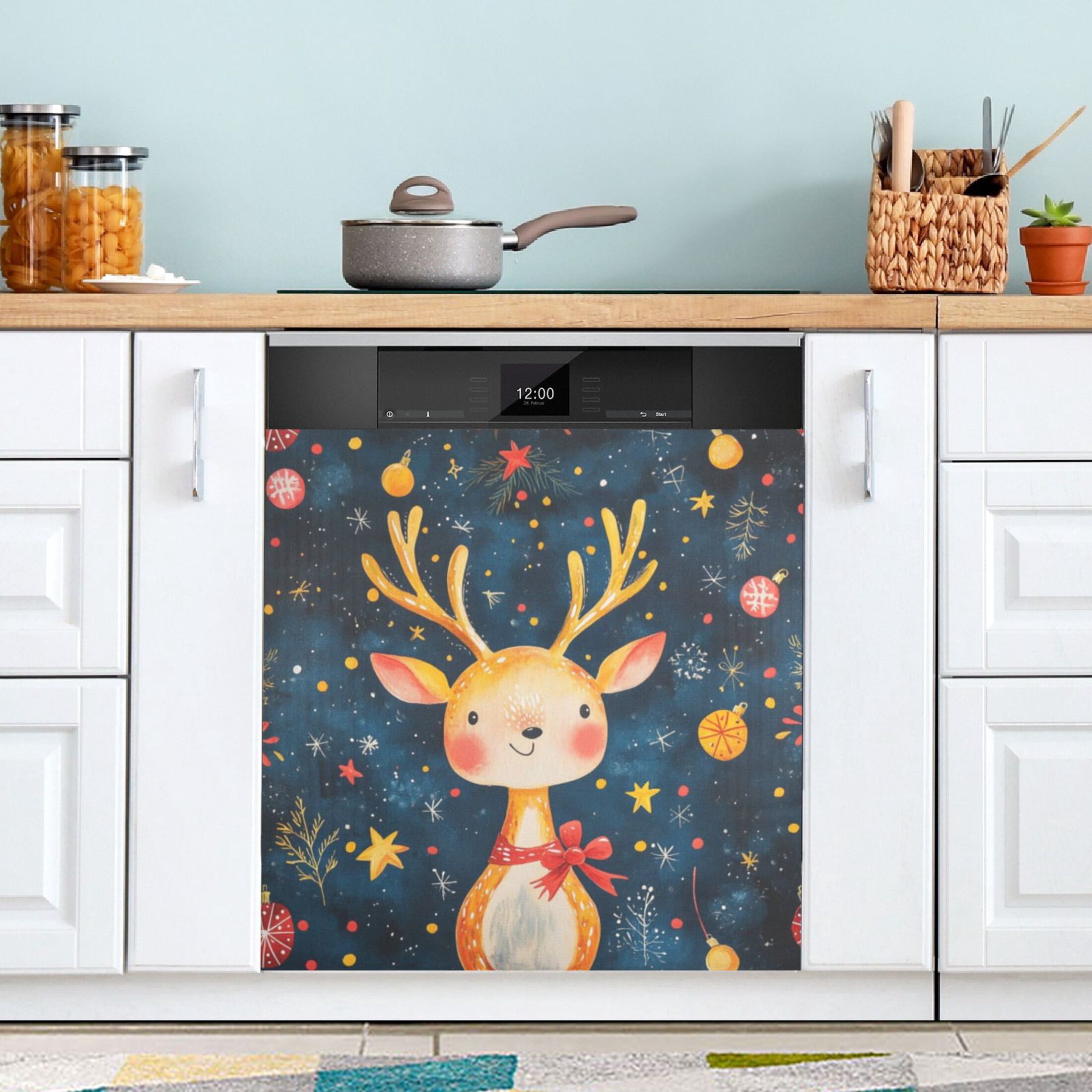 Dishwasher Magnetic Sticker 23x26 Inch Refrigerator Magnetic Sticker Washing Machine Magnetic Sticker Kitchen Panel Magnetic Sticker Home Decor Cute Smiling Christmas Deer