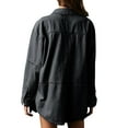 thumbnail image 2 of Spring Fall Women Long Sleeved Loose Denim Blouse Oversize V-neck Jeans Jacket with Pocket, 2 of 5