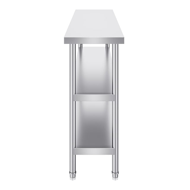 KFFKFF Food Preparation Table in Stainless Steel, Dimensions 14 x 60 x 34 Inches, Commercial Grade Kitchen Workstation, Equipped with 2 Modifiable Under-shelves, Durable Metal Work Table
