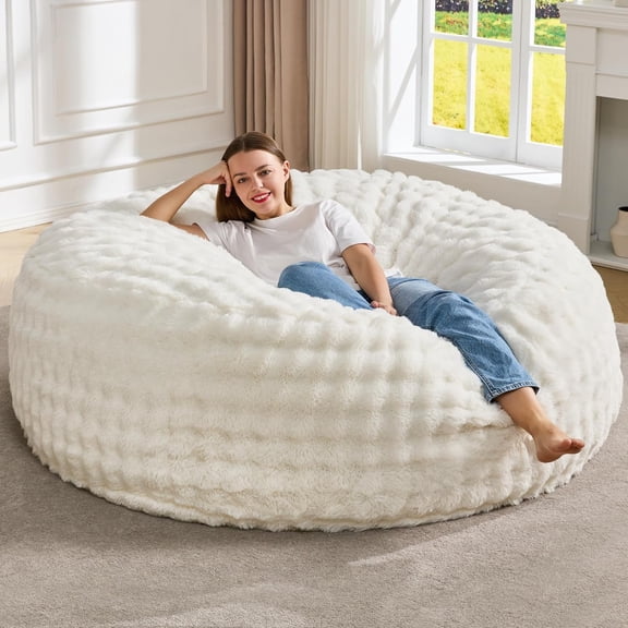 YANTONG Bean Bag Chairs Beanbag Chair with Filler Adult Bean Bags with Fluffy & Machine Washable Cover, Giant Bean Bag Chairs for Aduts (White, 5FT-50" x 50" x 24")