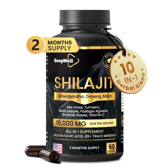 Shilajit Capsules 16,000mg High Strength – 60 Servings | Ashwagandha, Sea Moss, Maca Root, Black Pepper, Fulvic Acid | Energy, Stamina, Immunity & Vitality | 2 Month Supply