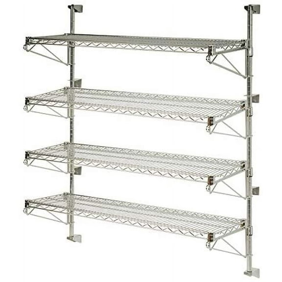 24" Deep x 24" Wide x 63" High Adjustable 4 Tier Chrome Wall Mount Shelving Kit