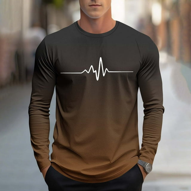 Liquidation sous 10!Ofreoo T-shirt de Sport Imprimé Mode Décontractée pour Hommes Manches Longues Col Rond Blouses Soldes Marron G