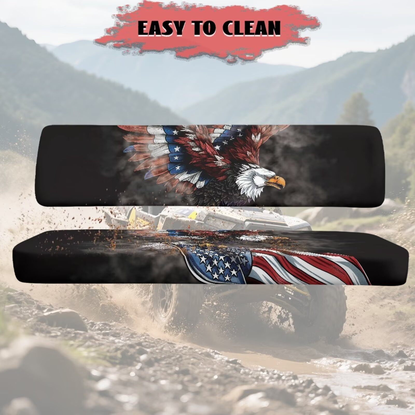 Yuyamidu American Flag Patriotic Mule Bench Seat Cover Compatible with Kawasaki Mule 4010 4x4 FE 2025 2023 2022 2021 / Kawasaki Mule 4010 4x4 SE 2018 2017 2016, Eagle UTV Seat Cover Accessories