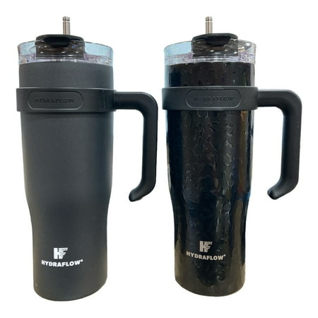 Hydraflow 40-Ounce Triple Wall Stainless Steel Tumbler w/ Handle & Straw 2 Pack