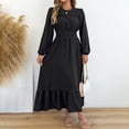 thumbnail image 2 of Zpanxa Winter Dresses for Women, Crew Neck Long Sleeve Smocked Waist Tiered A Line Midi, 2 of 9