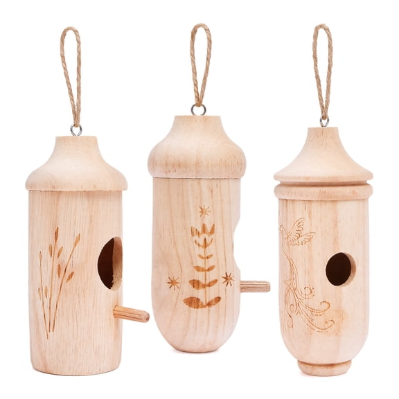 3 Pcs Hummingbird House, Small Hummingbird Houses for Outside, Wooden Bird House with Bow, String, Cute Gardening Gifts Home Decoration
