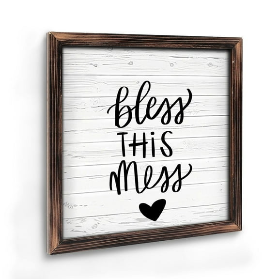 Vintage Wooden Art Decoration , “ Bless This Mess ” - 8 * 8 Inch Wall Decoration for Home, Living Room, Bathroom, Bedroom, Garden, Dining, Bar, Cafe, Festival Party Decor