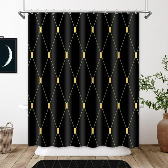 Black Gold Modern Shower Curtain Gold Abstract Striped Shower Curtains for Bathroom Decor Geometric Luxury Fabric Hotel Style Bath Curtain with 12 Hooks Machine Washable, 72” X 72”