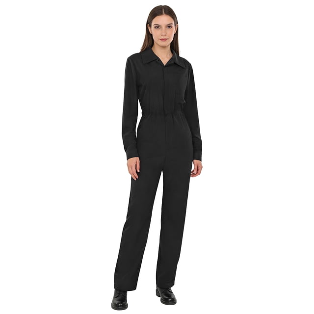 Manyakai Combinaisons pour Femmes Mode Combinaison à Boutons Décontractée Col Rabattu Manches Longues Tenue de Travail Noir P