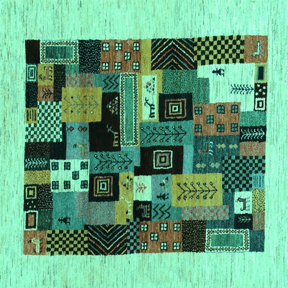 Ahgly Company Indoor Square Abstract Turquoise Blue Contemporary Area Rugs, 4' Square