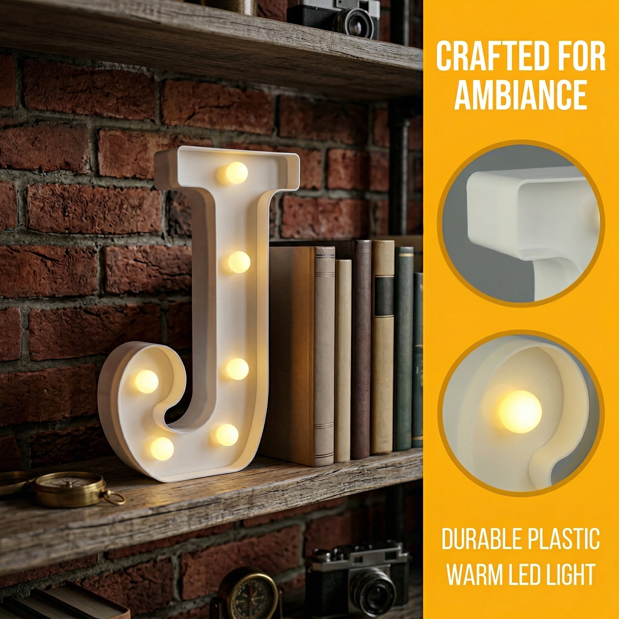 Unique Bargains Marquee Letters With Lights LED Light Up Signs Letter J 6.5"L x 1.5"W x 8.5"H