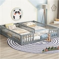 thumbnail image 2 of JERFIT Grey Twin over Twin Floor Bed Frame with Guardrails, Low Profile Pine Wood Platform Bed, No Box Spring Needed, 2 of 10