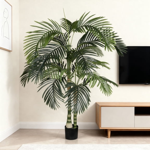 Leumius 6FT Artificial Palm Tree with Black Plastic Pot, Realistic Faux Tropical Plant for Indoor/Outdoor Decor