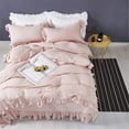 thumbnail image 7 of Ruffle Duvet Cover Set, Soft and Breathable Washed Microfiber 3pcs Bedding Set, Shabby Chic Farmhouse Duvet Cover and Pillow Shams, Zipper Closure & Corner Ties, Easy Care - Queen, Pink, 7 of 7