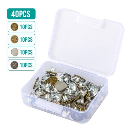 Sewing Buttons In Bulk Jeans Button, EEEKit 40 Sets 4 Styles Jeans Button Metal Tack Button Replacement Kit Fixing Tool Sew & Mend Kit with Plastic Storage Box for Jeans Pants Jacket Trousers ()