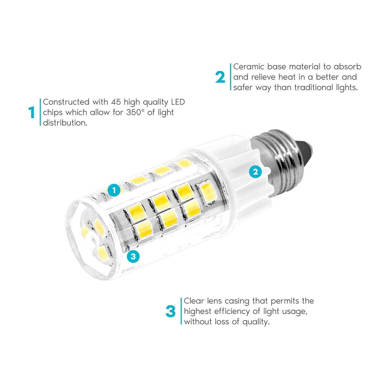 Luxrite Mini Candelabra E12 LED Bulb, T4/T3, 40W Equivalent, 5000K Bright White, Dimmable, 500 Lumens, ETL Listed 6-Pack