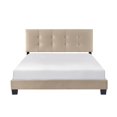 thumbnail image 3 of Pemberly Row Modern Wood Frame Velvet Queen Platform Bed in Light brown, 3 of 9