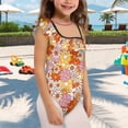 thumbnail image 3 of Uorisanigo Girls Bathing Suits Size 9-10 Orange Hippie Flower One Piece Beach Swimsuit with Ruffled Sleeve Straps Outdoor Tankini Swimwear, 3 of 7