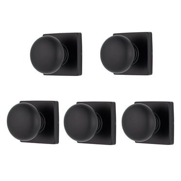 Brinks Interior Passage Doorknob, Matte Black Keyless Contemporary Doorknob, 5-Pack