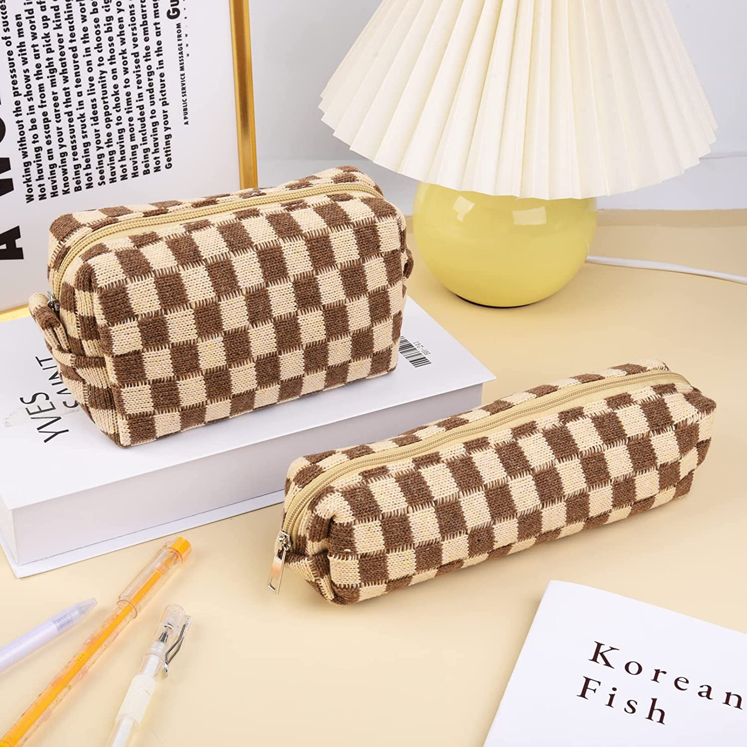  PAZIMIIK Checkered Makeup Bag for Purse Portable