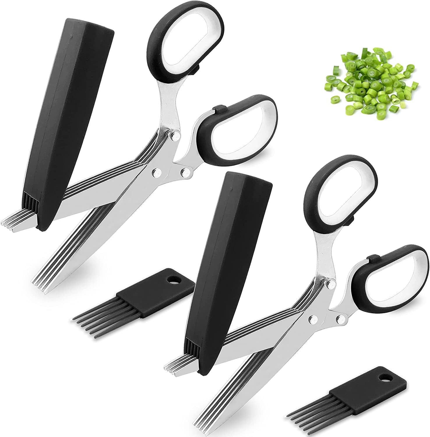 2 Pcs Herb Scissors, MultiBlade Herb Scissors with Cover and Cleaning Comb, Stainless Steel