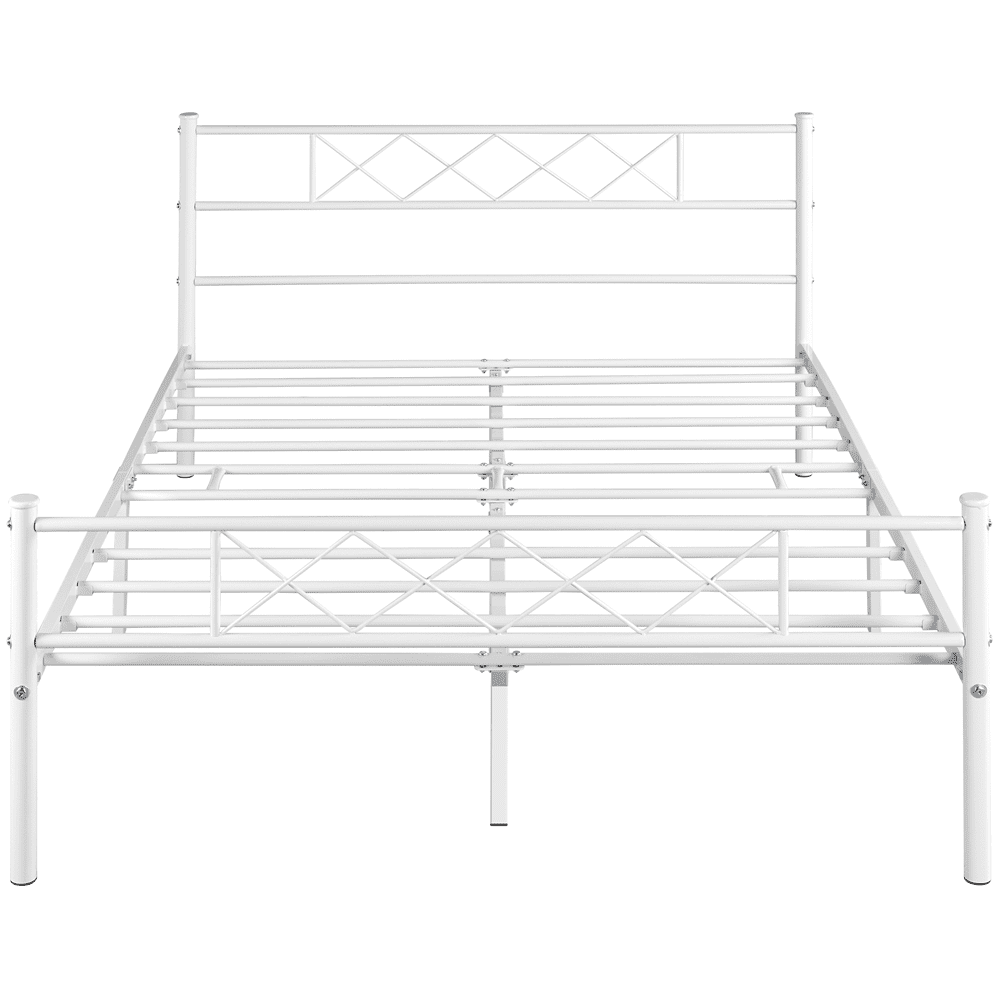 Fullfurnique Simple Metal Platform Bed Frame with Headboard and Footboard, Twin, White