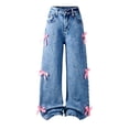 thumbnail image 3 of LILIYA Baggy Jeans for Girls Cute Bow High Waist Wide Leg Denim Pants Trendy Y2K Casual School Jeans for Girls and 12-14 Years, 3 of 8