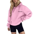 thumbnail image 2 of uvwlwu Womens Minimal Letter Graphic Oversized Hoodie Drop Shoulder Kangaroo Pocket Soft Cozy Fall Street Casual Pullover Sweatshirt,L, 2 of 5