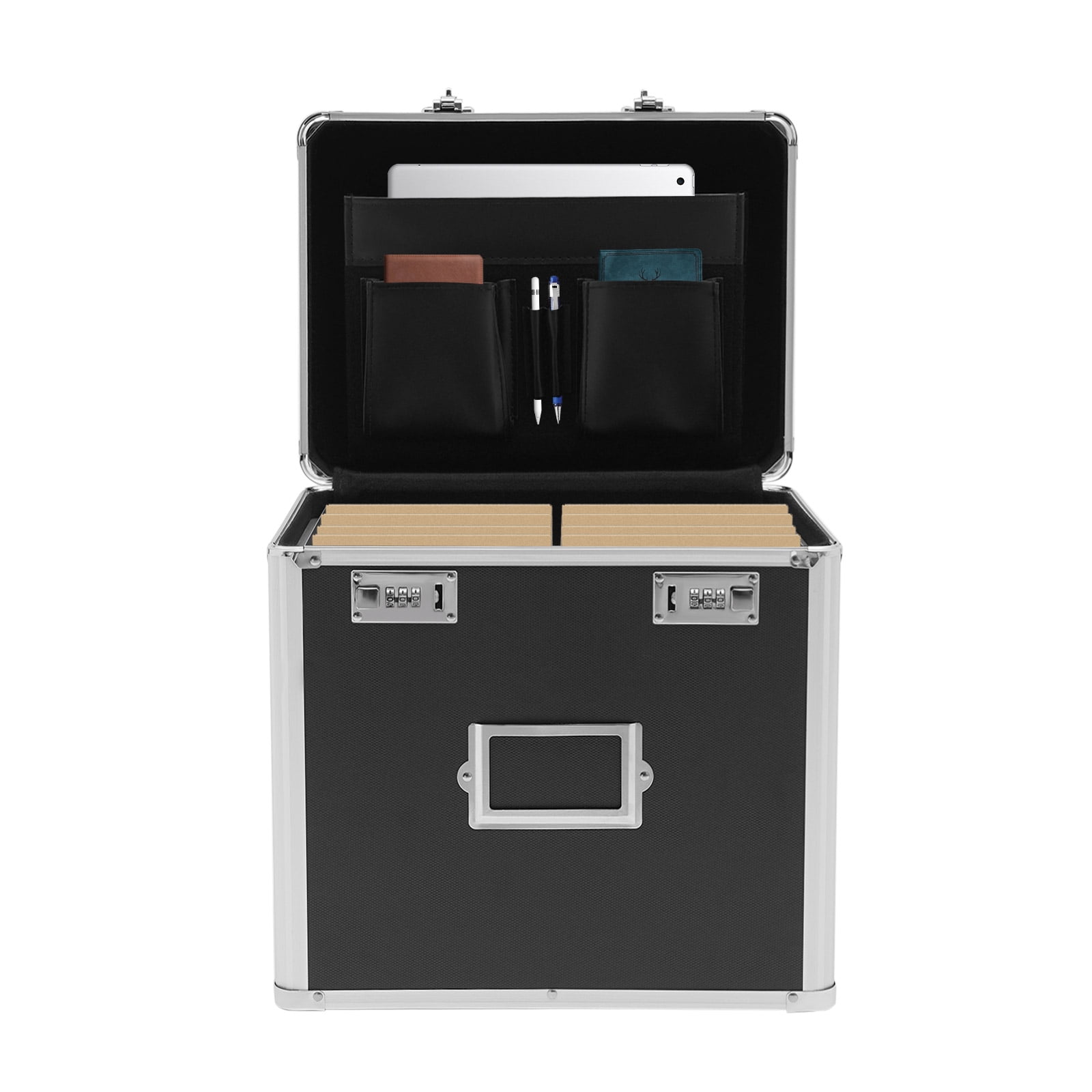 Dwellnix Aluminum Document Case, Black Heavy-Duty File Storage Box & Portable Business Briefcase for Professionals