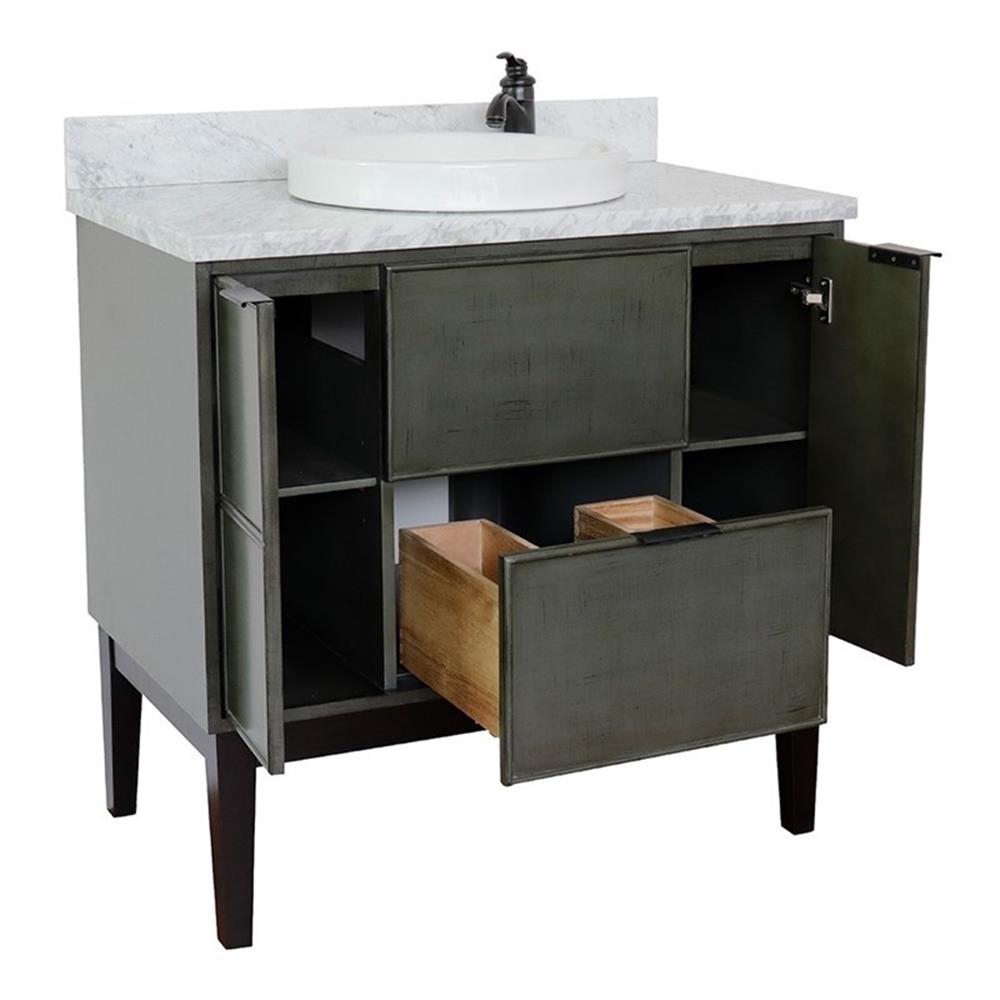 Bellaterra Home 37" Single vanity in Linen Gray finish top with White Carrara and round sink