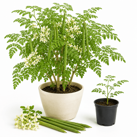 Moringa Oleifera Live Plants, 2 Plants Per 4 Inch Pot, Drumstick Tree Starter Plants for Outdoor Garden, No Ship to CA