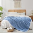 thumbnail image 4 of Snuggle Sac Waffle Knit Throw Blanket Reversible Textured Blanket Fuzzy Microfiber Throw,Blue,60*80", 4 of 5