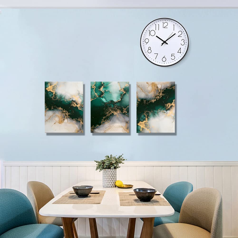 Emerald Green Wall Art,for Dining Room Bedroom Bathroom Living Room Wall  Decor, Green and Gold Abstract Canvas Wall Art, Modern Glam Home Office Wall  Decoration 12