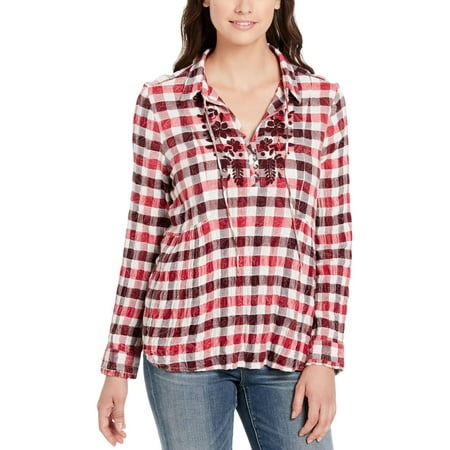 Checkered Blouse - Vintage America Womens Checkered Collar Blouse Red XL
