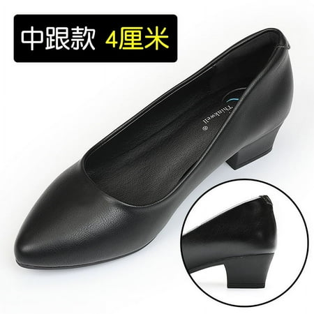 

Work Shoes Women‘s Black Shoes Summer Soft Bottom Comfortable Shoes Middle Heel Thick Heel Single Shoes Professional Women‘s Work Shoes