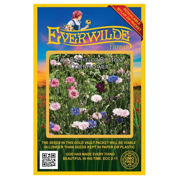 Everwilde Farms 500 Tall Mixed Bachelor Button Flower Seeds, Resealable Mylar Packaging