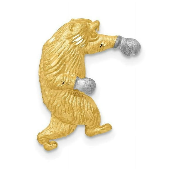 Finest Gold 14K Yellow & Rhodium with White Satin Diamond-Cut Boxing Bear Chain Slide
