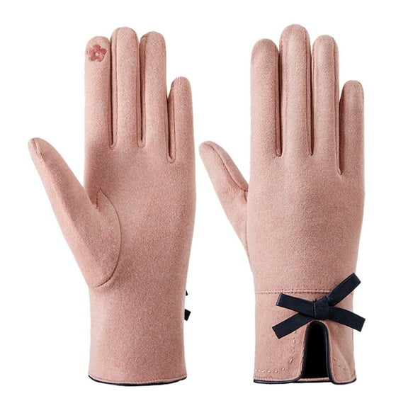 OJJCXA Womens Mens Gloves for Women Men Cute Bow Decor Plus Fleece Touchscreen Non Slip Outdoor Riding Driving Thermal Gloves